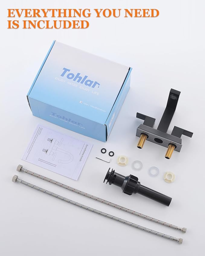 Tohlar Black Bathroom Faucet - Bathroom Sink Faucet 2 Handles, 4 Inch Centerset Bathroom Faucets for Sink 2 or 3 Holes, Matte Black Bathroom Faucet with Pop Up Drain and 2 Lead-Free Hoses, Lavatory RV