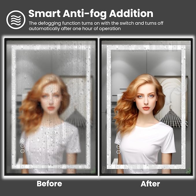 LED Bathroom Mirror, 72"X40" Front Lit and Backlit with Black Frame | Metal Framed Mirror, Stepless Dimmable, HD Reflection, Anti-Fog, Shatter-Proof, Memory, 3 Colors Lighting, UL Listed.