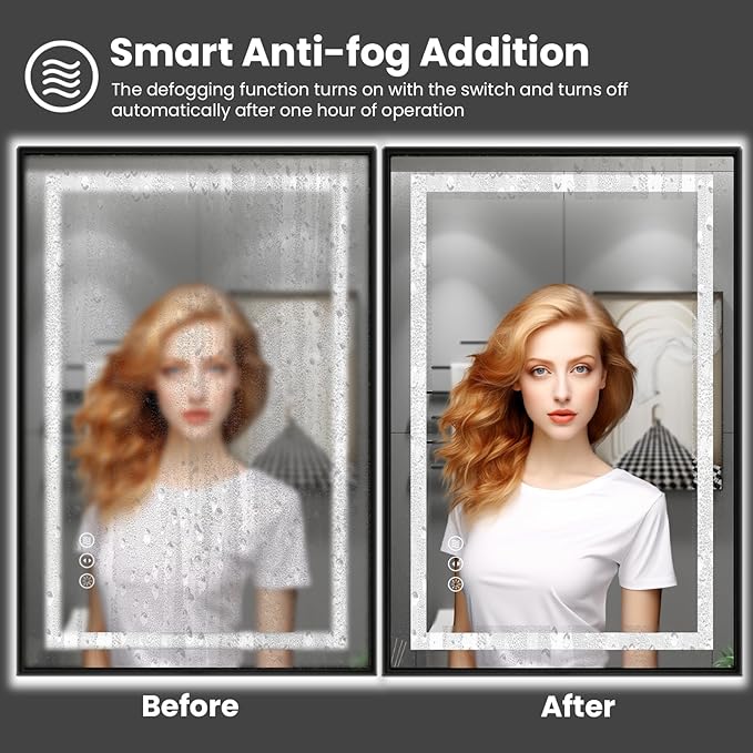 28"X36" LED Bathroom Mirror with Black Frame, Front Lit and Backlit | Metal Framed Mirror, Stepless Dimmable, HD Reflection, Anti-Fog, Shatter-Proof, Memory, 3 Colors Lighting, UL Listed.