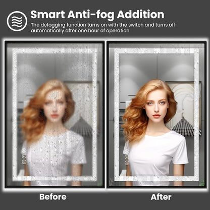 44"X36" LED Bathroom Mirror with Black Frame, Front Lit and Backlit | Metal Framed Mirror, Stepless Dimmable, HD Reflection, Anti-Fog, Shatter-Proof, Memory, 3 Colors Lighting, UL Listed.