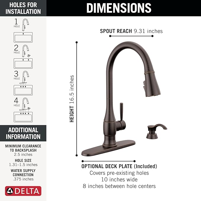 Delta Hazelwood Oil Rubbed Bronze Kitchen Faucet with Pull Down Sprayer and Soap Dispenser, Modern Single Hole Kitchen Sink Faucet, Single Handle, Venetian Bronze 19831Z-RBSD-DST