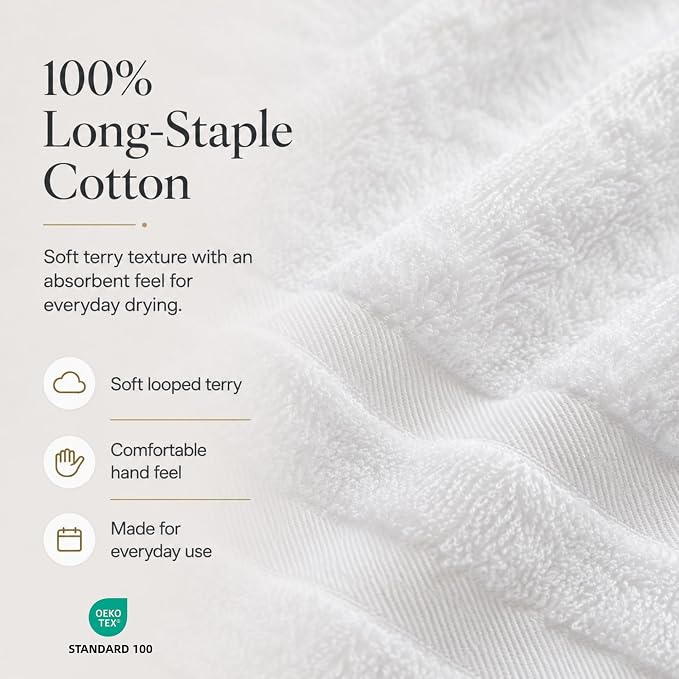 Velqora Large Bath Towels 4 Pack, 30x60 in, 100% Cotton, White | Soft & Absorbent | Balanced Weight | Everyday Comfort | Easy Care
