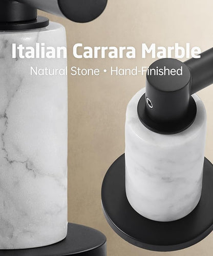 KES Natural Italian Carrara Marble Matte Black Bathroom Faucet 3 Hole with All Metal Pop Up Sink Drain, 8 Inch Widespread Bathroom Sink Faucet for Vanity, 360° Swivel Spout, 18/8 Stainless Steel
