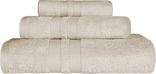 SUPERIOR Ultra-Soft 3-Piece Cotton Towel Set, Daily Use for Bathroom, Guest Room, Quick Dry, Set Includes 1 Bath Towel, 1 Hand Towel, and 1 Washcloth, Essential Plush Towels for Home - Ivory