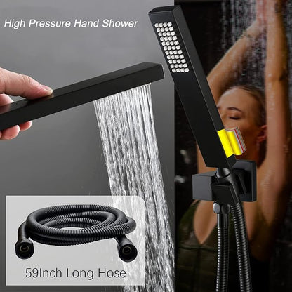 Matte Black Shower System with 3 Rain Shower Head(12+8+8 inch), Handheld Spray, 4 Way Smart Temperature Display Shower Faucet set