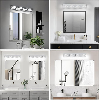 IZORRO LED Modern Bathroom Lights Fixtures(4-Light,Dimmable),Chrome Acrylic Wall Lighting,Vanity Lights for Bathroom Over Mirror - 6000k 24In （No Assembly Required）
