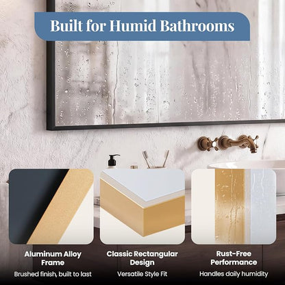 NEWBULIG Bathroom Wall Mirror, Vanity Mirror, 30x48 Inch | Rectangle Metal Frame, Tempered Glass, Over Sink Entryway, Living Room Hang, Horizontal or Vertical, Gold