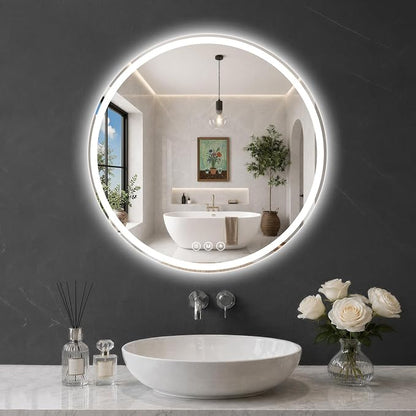 Round LED Bathroom Mirror, 30 Inch, HD Shatterproof Tempered Glass | Lighted Bathroom Mirror with Dimmable Lights Bathroom Mirror with Lights for Wall, 3 Color Temperatures
