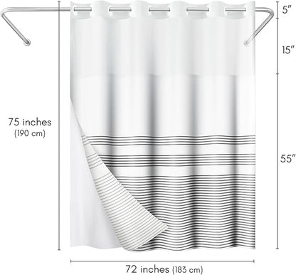 Americanflat 72x75 Hookless Shower Curtain - Water-Resistant Striped Shower Curtain with Sheer Panel, Snap-in Liner, and Durable Grommets - 100% Polyester - Black and White