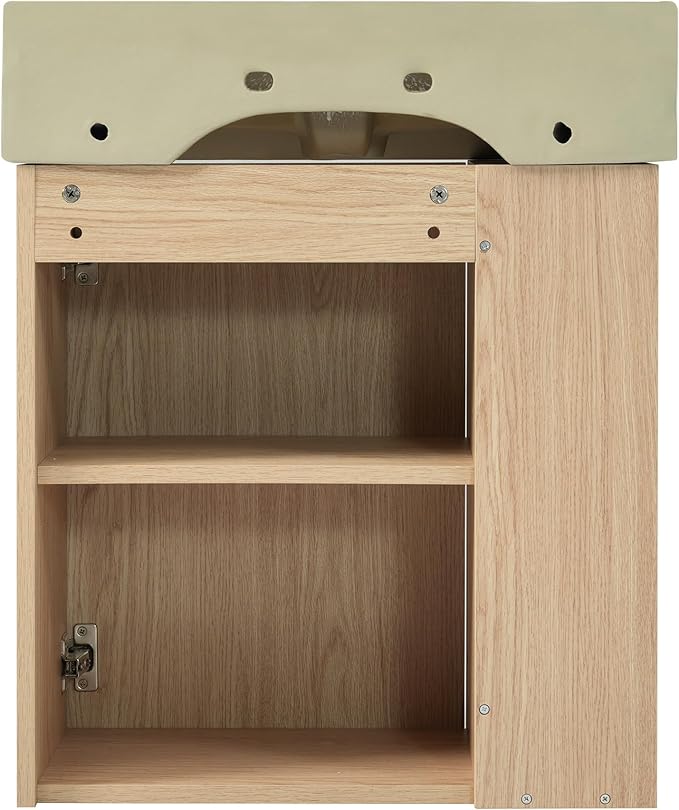 Harper & Bright Designs 21.6" Bathroom Vanity with Sink, Wall-Mounted Single Basin Vanity Set with Cabinet & Two-Tier Left Side Storage Shelf, Storage Cabinet with Ceramic Basin for Bathroom, Wood