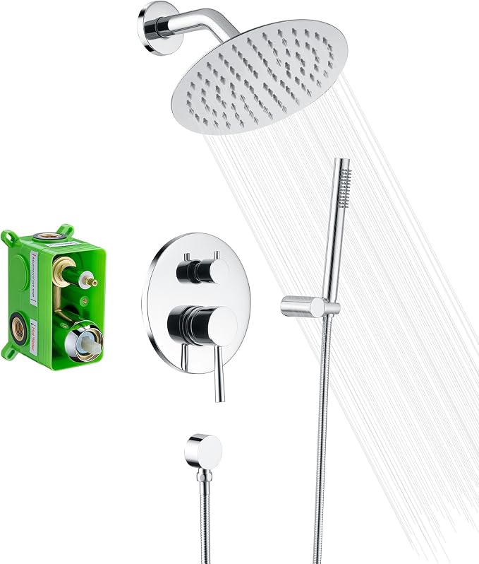 SUMERAIN Bathroom Rain Shower System with 8" Rain Shower Head | Wall Mounted, Brass Hand Shower, Rough in Valve Included, Concealed Box Design, Easy to Maintain and Install