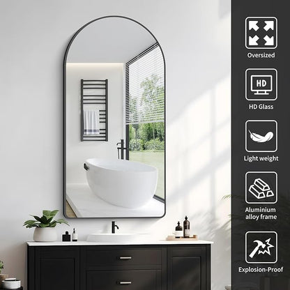 FORBATH Arched Mirror 24x48 Inch, Black Arched Mirror Wall Mounted Modern Black Aluminum Frame Decor Large for Dresser Bedroom Living Room Entryway, Hanging or Leaning Against Wall