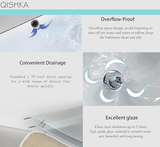 Wall Mount Corner Bathroom Sink, QISHKA 12" X 12" Square Floating Ceramic Wash Hand Basin Small White Wall Mount Vanity Sink with Single Faucet Hole and Overflow