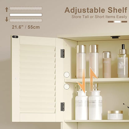 ChooChoo Bathroom Wall Cabinet with Towels Bar, 23.6" L x 8.8" W x 29.5" H MDF Material Medicine Cabinet, 2 Doors Over The Toilet Space Saver Storage Cabinet with Large Space, Cream Yellow