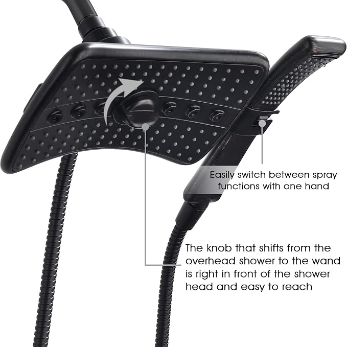 BRIGHT SHOWERS High Pressure Shower Head with Handheld, Oil Rubbed Bronze Dual Showerhead Combo with Rainfall Spray, Detachable Hand Held Shower, 60" Stainless Steel Hose