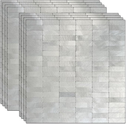 XUANINY Peel and Stick Tile Backsplash Wall Tiles, Frosted Silver, 8-Pack | Self-Adhesive, Easy to Install, Aluminum Mosaic Sticker, For Kitchen, 11.33"x11.92" Per Sheet