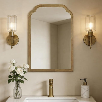 Wood Frame Wall Mirror Rounded Corner Arch Rectangle Mirror for Entryway, Living Room or Bedroom Home Decor - Light Woodgrain [20" x 30" Natural ]