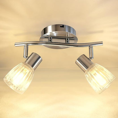 HiBay 2-Light Track Lighting, Directional Ceiling Light Fixture | with Glass Shades, Modern Chrome Spotlight Indoor for Kitchen, Bedroom, Living Room, E12 Base, No Bulbs