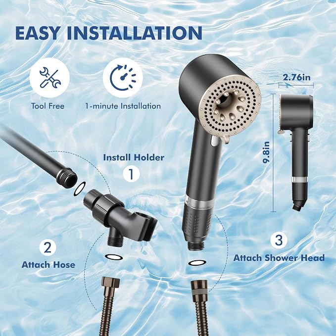 Filtered Shower Head with Handheld,High Pressure Shower Heads 3 Spray Modes Turbo with ON/OFF Switch,Water Filter Shower Head with Stainless Hose for Hard Water RV Home Camper Travel Trailer