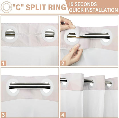 No Hook Shower Curtain with Snap in Liner Set, Peach, 71x74 | Waterproof Fabric for Bathroom, Modern Hotel Style Ombre Design, Mesh Top Window, Machine Washable, Quick Install