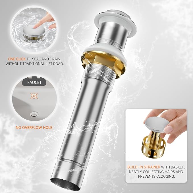 Brushed Nickle Single Hole Above Counter Sink Bathroom Faucet,Single Handle Square Tall Bathroom Vessel Faucet with Waterfall and Pop Up Drain Without Overflow,FH05-BN-V