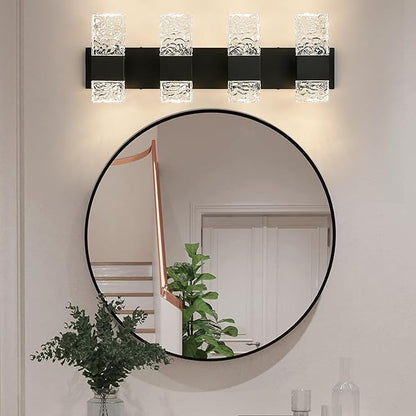 Black Bathroom Vanity Light Fixtures Bathroom Light Fixtures Over Mirror 4-Light 4000K LED Crystal Wall Sconces Modern 40W Brushed Hardwired Wall Lights for Bathroom Bedroom Living Room