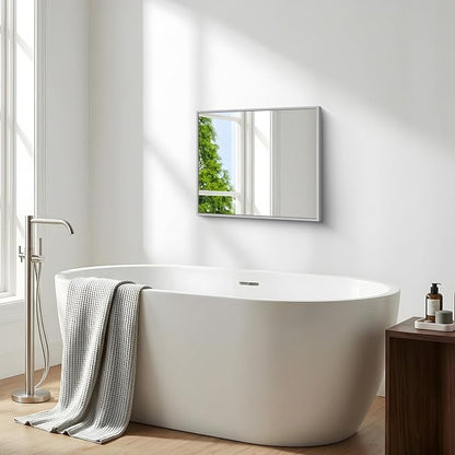 BONEWEI Silver Bathroom Mirror,20x24 inch Wall Mirror for Bathroom Wall Mounted,Rectangle Mirror for Bathroom Over Sink,Modern Metal Frame for Living Room,Bedroom Entryway,Horizontal/Vertical