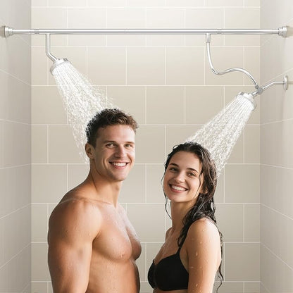 Dual Shower Head for Couples, Double Showerheads (Chrome) | High Pressure, Two Showerhead System Fit 2 Person People, Birthday Gifts for Women Men, Spa-Like, Segmented Design