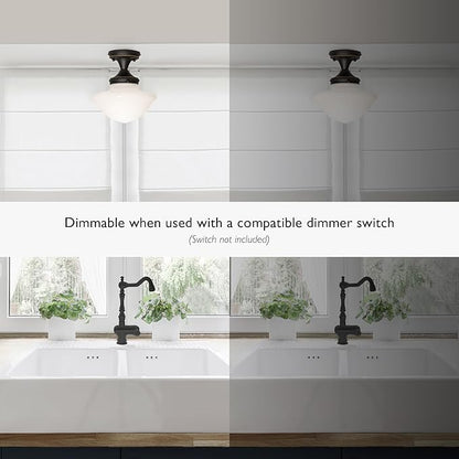 Design House Vintage-Inspired Schoolhouse Semi-Flush Mount Ceiling Light, 9 in x 9 in x 10 in, Oil-Rubbed Bronze, White Glass Shade, 507502