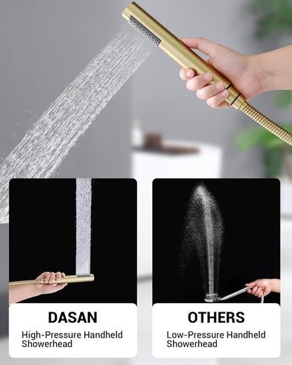 Dasan Rainfall Full Body Shower Faucet System with 12'' Round Shower & 6'' Round Shower,Brushed Gold Dual Shower Head Faucets Set with Handheld & Valve, Double Shower Head System for Couples/ 2-Person