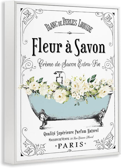 Stupell Industries 'Vintage Parisian Bathroom Advertisement Floral Blue Tub', Framed Giclee Art, White, 11 x 14 Inches, Easy to Hang and Sturdy, Made in USA, by Lettered and Lined