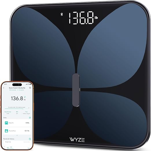 Wyze Smart Scale X Butterfly Bathroom Scale | Premium Glass, BMI Body Fat Muscle, Bluetooth App Sync, Body Composition Analyzer
