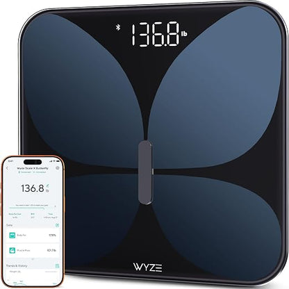 Wyze Smart Scale X Butterfly Bathroom Scale | Premium Glass, BMI Body Fat Muscle, Bluetooth App Sync, Body Composition Analyzer