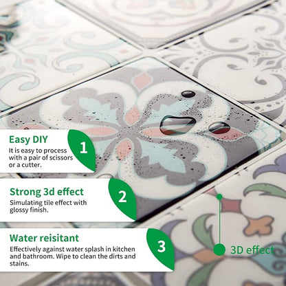 LONGKING Peel and Stick Backsplash Tile Stickers, Maximum Blue Green Tile for Kitchen, Stick on Wall Tiles (10 Sheets) | Peel and stick backsplash, self-adhesive wall tile, Blue Green, waterproof, kitchen bathroom wall, 10-sheet