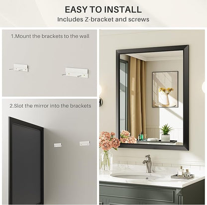 40.1x38.1 Inch Black Bathroom Mirror for Wall, Thick Metal Framed Rectangle Mirrors for Over Sink, Bedroom, Living Room, Entryway, Anti-Rust, HD Tempered Glass