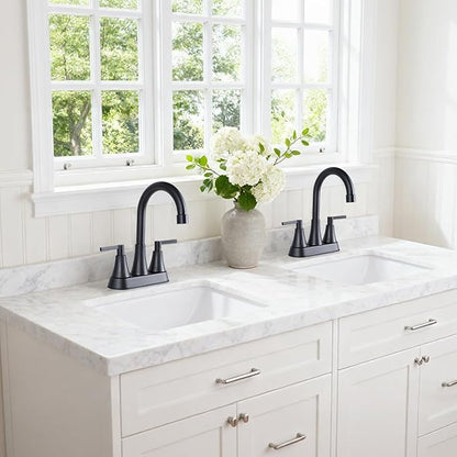 VCCUCINE Bathroom Faucet Matte Black 2 Handle,4-Inch Centerset Bathroom Sink Faucet with pop-up Drainer and 2 Water Supply Hoses, 360°Swivel Spout Bath Rv Lavatory Vanity,2 Pack,VC-MC-010B-2