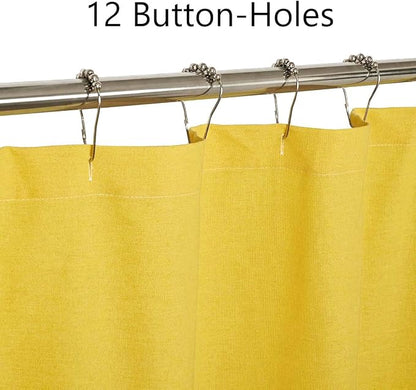 DOSLY IDÉES Farmhouse Yellow Shower Curtain, Beige and Yellow Stripe, Button Curtain, Linen and Cotton Woven Fabric, Rustic Charm Country Chic Style, 72x72 in