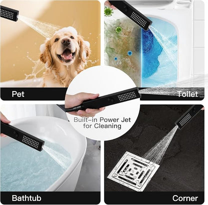 All Metal 12" Shower Head with Handheld, Built-in Power Jet Mode | Luxurious, Square, Rain Shower Heads with Spray Combo Set, High Pressure, Dual, Rainfall, with Extension Arm, Matte Black