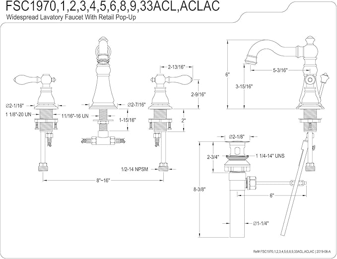 Fauceture FSC1979ACL American Classic Widespread Bathroom Faucet with Brass Pop-Up, Polished Nickel