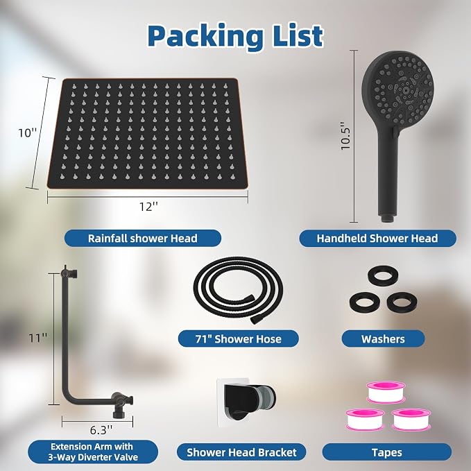 12" Metal Rainfall Shower Head with 10-Mode Handheld, Oil Rubbed Bronze | NSF/ANSI/CAN 372 Certified, High Pressure Showerhead Combo with 11" Adjustable Shower Arm, 71" Hose, Shower Head Holder
