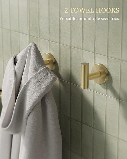 Brushed Gold Bathroom Hardware Accessories Set 5 pcs Towel Holder Bar Set | 24 inches Stainless Steel Towel Bar, Towel Racks for Bathroom Robe Towel Hooks Toilet Paper Holder Wall Mounted by BATHLAVISH
