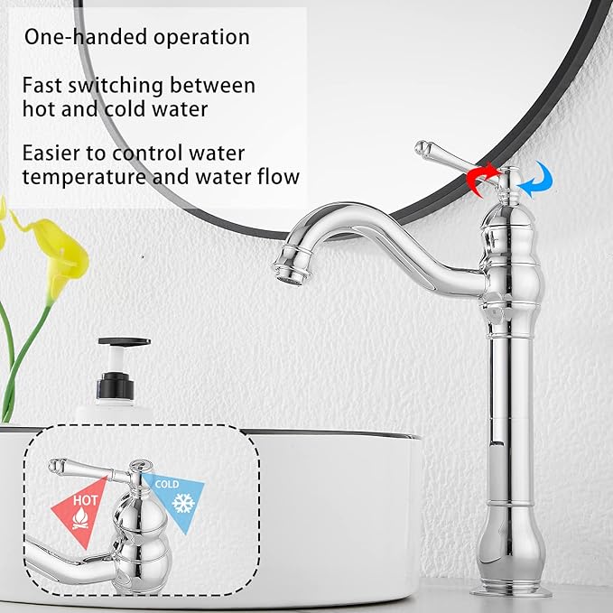 GGStudy 360° Swivel Chrome Single Handle One Hole Bathroom Sink Faucet Matching with Pop Up Drain