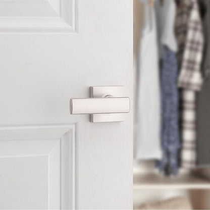 Kwikset Breton Interior Passage Door Handle, Lever For Closet and Hallway Doors, Reversible Non-Locking Handle Lever, Satin Nickel , with Microban Protection