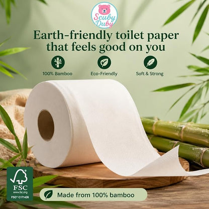 Premium & Soft Bamboo Toilet Paper | PFAS Free | 12 Mega Rolls, 3 ply & 350 Sheets | Non Toxic, Septic Safe, BPA Free | Tree Free Toilet Tissue | Plastic Free Packaging