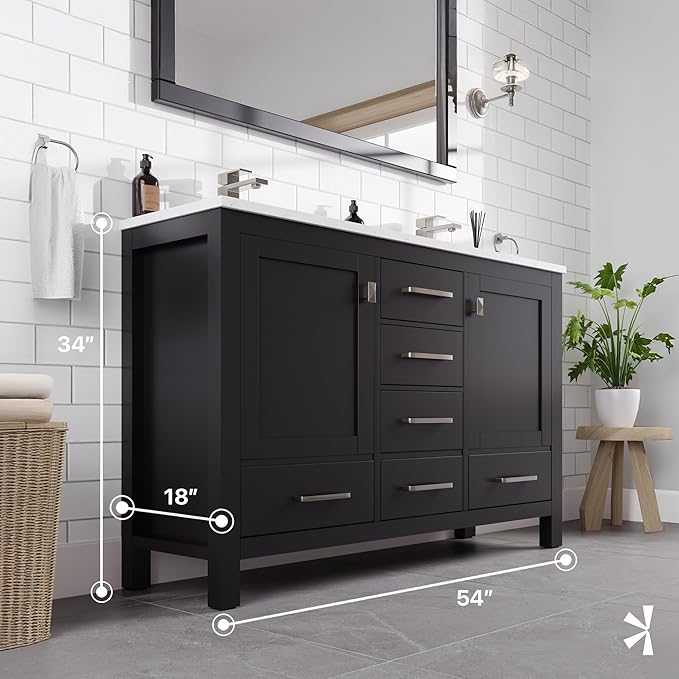 Eviva London 54 in. Espresso Double Sink Bath Vanity with Carrara Quartz Top and Undermount Porcelain Sinks