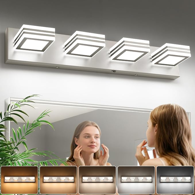 SOLFART Bathroom Vanity Light Over Mirror - 4 Light Led Vanity Light Fixture 26inch Matt Lights for Medicine Cabinet 5CCT Dimmable