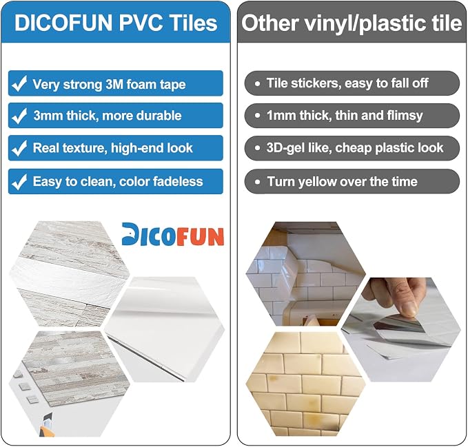 DICOFUN 10-Sheet Peel and Stick Backsplash Tile, Brown Birch PVC Mixed Metal Stick on Backsplash Tiles for Kitchen, 9.4 sq.ft
