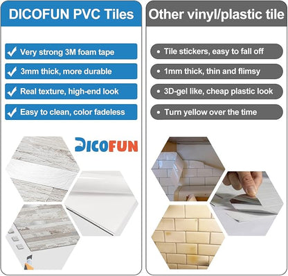 DICOFUN 10-Sheet Peel and Stick Backsplash Tile, Brown Birch PVC Mixed Metal Stick on Backsplash Tiles for Kitchen, 9.4 sq.ft