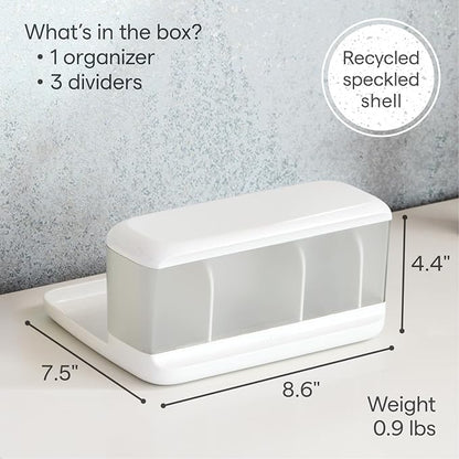YouCopia HideAway Counter Caddy, Bathroom Vanity Countertop Organizer Tray with Adjustable Dividers and Lid