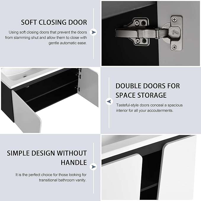 40 Inch Bathroom Vanity with Sink, 40" Floating Bathroom Vanity, Plywood Wooden Cabinet with Soft Close Doors, Modern Wall Mounted Cabinet Set, Ceramic Sink Included